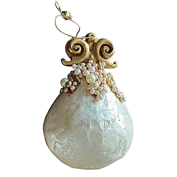 Handcrafted Hanging Drop Shaped Ornament (pair of 2) Pearl Decorated - Picture 2 of 5